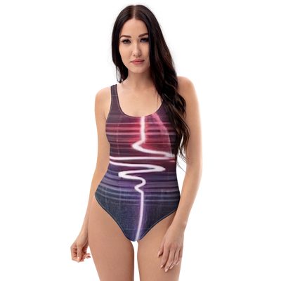 Woman wearing a colorful abstract design 