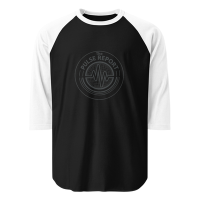 @Pulse Report Unisex 3/4 Sleeve Raglan Shirt | Tultex 245 with black front, white sleeves, and circular logo design