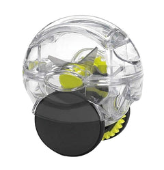 Compact clear plastic Rolling Garlic Chopper with black ergonomic wheel and sharp stainless steel blades inside