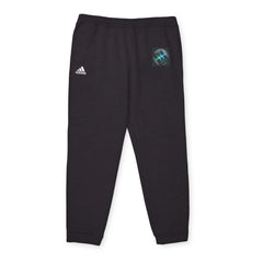 Fleece Joggers — Charcoal Athletic Sweatpants with Small Blue Logo Patch featuring Adidas logo on left leg