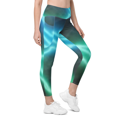 @PulseReport-v2m All-Over Print Recycled Leggings with Pockets in blue and green gradient worn with white sneakers
