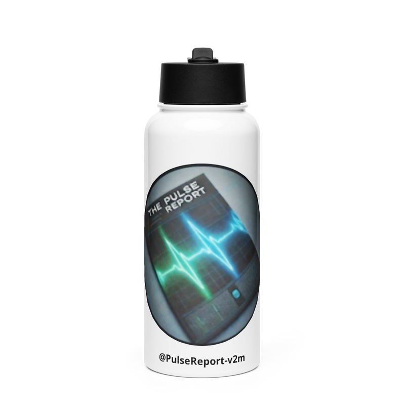 @PulseReport-v2m Stainless Steel Water Bottle with a Straw Lid featuring a digital heartbeat monitor graphic design
