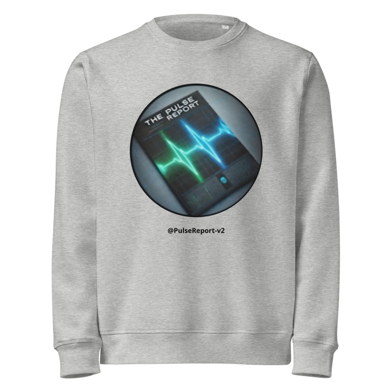 Light gray sweatshirt featuring a circular graphic of a pulse monitor with 