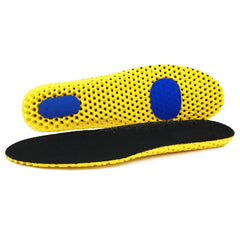 Memory Foam Insoles For Shoes in yellow with blue gel pads and black top layer for enhanced comfort and support