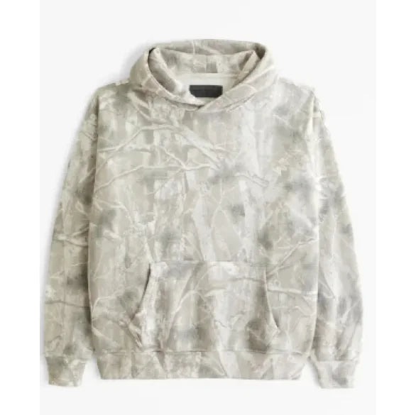Light Camo Hoodie featuring a light gray and white camouflage pattern with a front kangaroo pocket and hood.