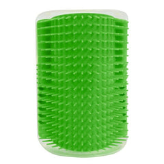 Green silicone bristle brush designed for cats to self-groom with the Cat Self Groomer Corner Brush.