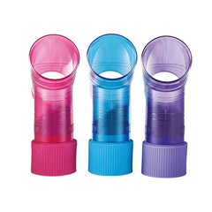 Three colorful translucent attachments for the DIY Hair Dryer in pink, blue, and purple colors.