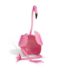 Pink decorative Flamingo Wine Holder with long neck and wings designed to hold a bottle.