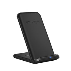 Black sleek 3in1 Wireless Fast Charger Dock Station with angled design and LED indicator light for fast charging