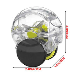 Compact transparent Rolling Garlic Chopper with black wheel and sharp internal blades for easy garlic mincing.