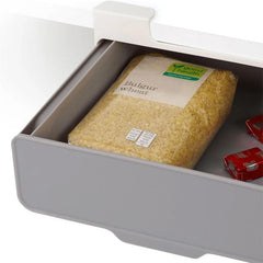 Kitchen Self-Adhesive Wall-Mounted Spice Organizer gray drawer holding a bag of bulgur wheat and small packaged items