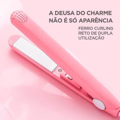 Pink Ceramic Mini Hair Straightener with white ceramic plates designed for curling and straightening hair.