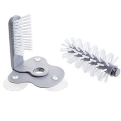 Kitchen Bottle Brush with detachable bristle heads and suction cup base for easy cleaning and storage.