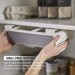 Hands installing Kitchen Self-Adhesive Wall-Mounted Spice Organizer under kitchen shelf for easy space-saving storage