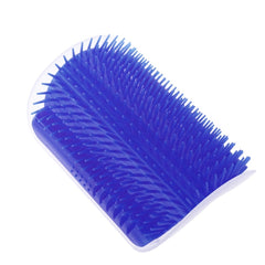 Blue rubber Cat Self Groomer Corner Brush with soft bristles designed for self-grooming cats in corners.