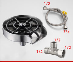 Glass Rinser Automatic Cup Washer with stainless steel hose and 1/2 inch pipe fitting for easy installation.