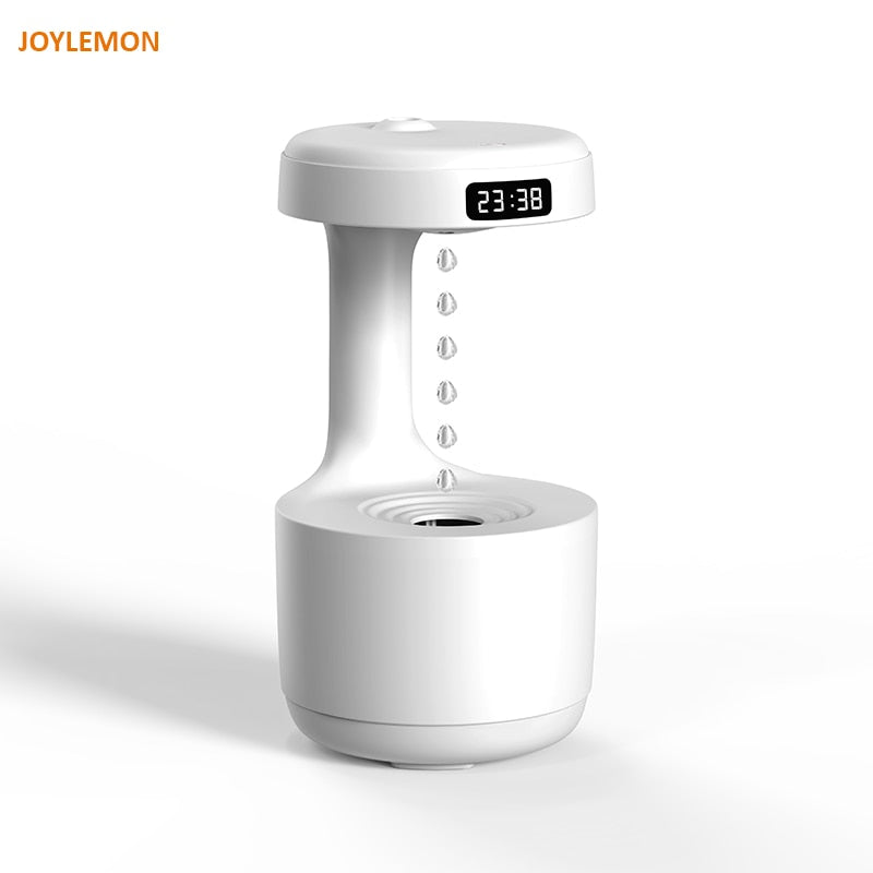 Modern white LED Water Drop Humidifier Diffuser with digital clock display and water droplets design