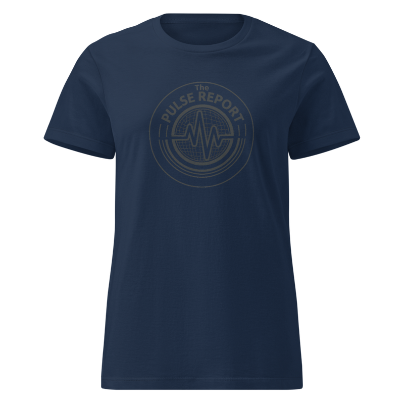 @Pulse Report Women's Basic Softstyle T-Shirt | Gildan 64000L in navy blue with a subtle pulse report logo design on the front
