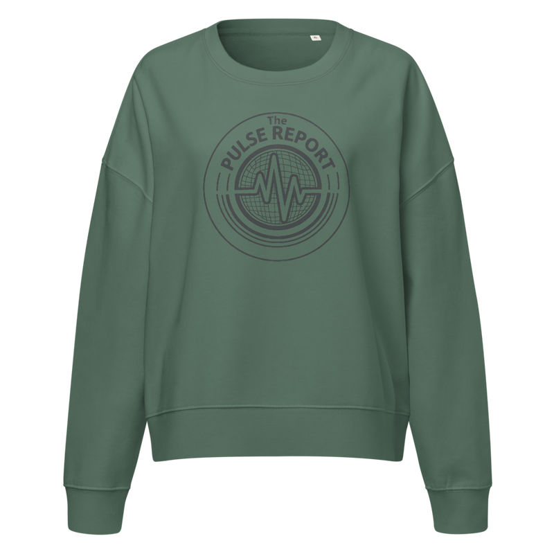 @Pulse Report Women's Organic Crew Neck Sweatshirt | Stanley/Stella SASW036 in green with a round graphic logo on front