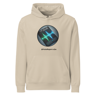 @PulseReport-v2m Unisex Organic Mid-Weight Hoodie | Stanley/Stella SASU009 beige hoodie with digital heartbeat graphic on front