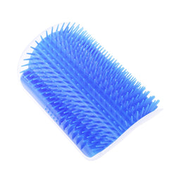 Blue flexible self-grooming brush with soft bristles for cats designed as Cat Self Groomer Corner Brush