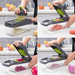 Vegetable Chopper Kitchen cutting potatoes, carrots, beets, and onions into different sizes and shapes.