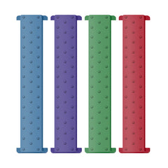 Four colorful back massage pads in blue, purple, green, and red with textured nubs for relief and relaxation.