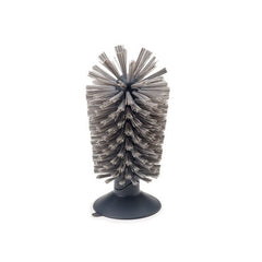 Gray bristle Kitchen Bottle Brush with a black suction cup base for hands-free cleaning on white background.
