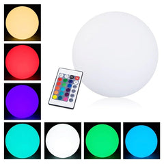Waterproof Garden Ball LED Lights for Outdoor showing multiple color options and included remote control for easy use.