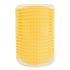 Cat Self Groomer Corner Brush in yellow with soft flexible bristles for cats to rub and groom themselves easily.