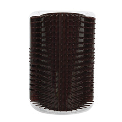 Cat Self Groomer Corner Brush with dark brown flexible grooming bristles designed to fit in corners for cats' self-cleaning.