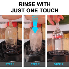Glass Rinser Automatic Cup Washer cleaning a wine glass with easy one-touch rinsing steps shown clearly